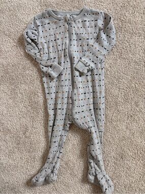 Petit Lem Grey Footed One-Piece with Black and Tan Dot Print
